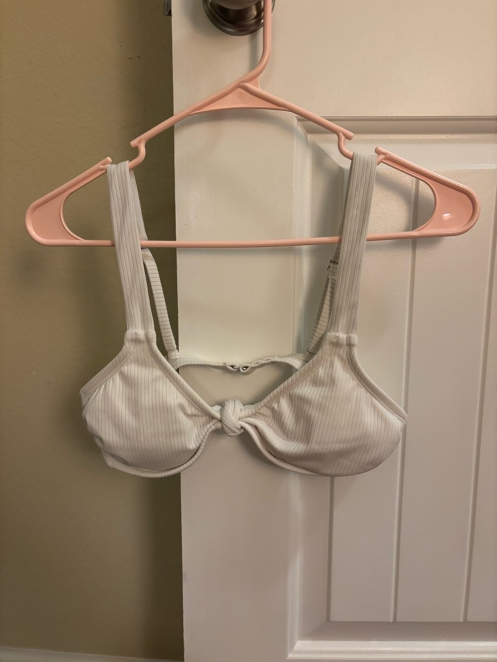 Ribbed Knot-Front Bikini Top  - White